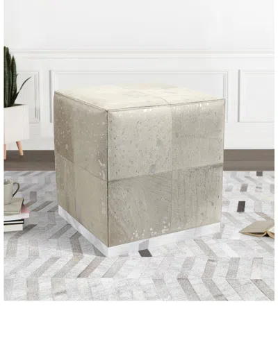 Pasargad Home Safari Cowhide Ottoman In Neutral