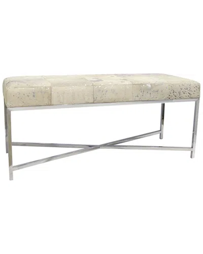 Pasargad Home Safari Cowhide Silver Bench With X Base Legs In White
