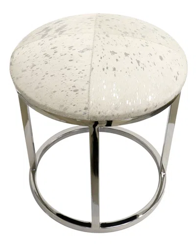 Pasargad Home Safari Cowhide Silver Stool In White