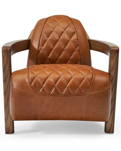Pasargad Home Top Grain Leather Lounge Chair In Brown