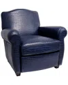 Pasargad Home Vicenza Collection Blue Leather Wing Chair In Blue