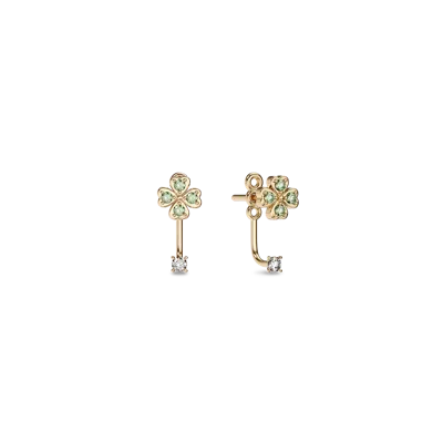 Pascal Lucky Clover Earring Jackets, Green Diamond Pavé In Gold