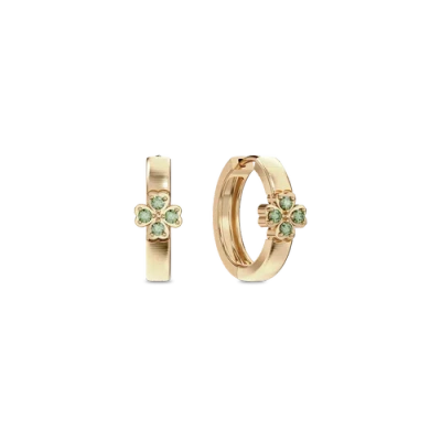 Pascal Lucky Clover Hoop Earrings, Green Diamond Pavé In Gold