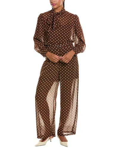 Pascale La Mode 2pc Polka Dot Top & Pant Set In Brown