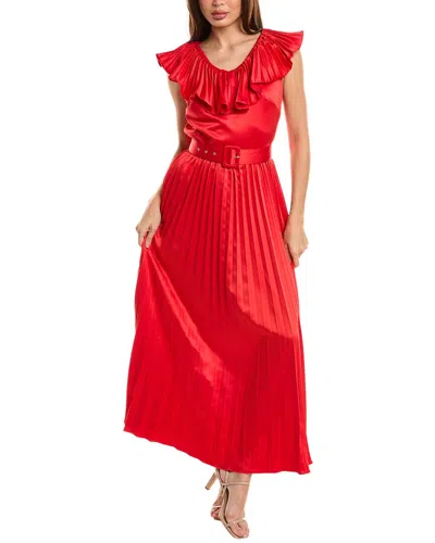 Pascale La Mode Accordion Pleated Maxi Dress In Red