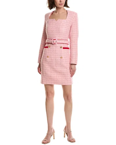 Pascale La Mode Belted Tweed Sheath Dress In Pink