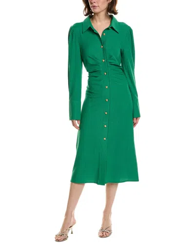 Pascale La Mode Button Front Puff Sleeve Dress In Green