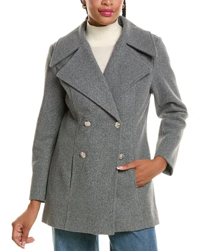 Pascale La Mode Doubled Breasted Overcoat In Gray