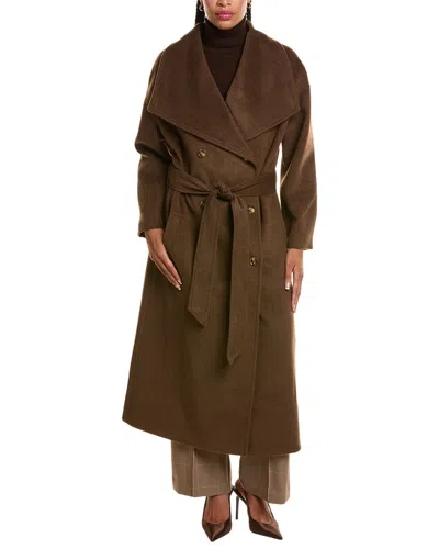 Pascale La Mode Doubled-breasted Belted Wool-blend Long Coat In Brown