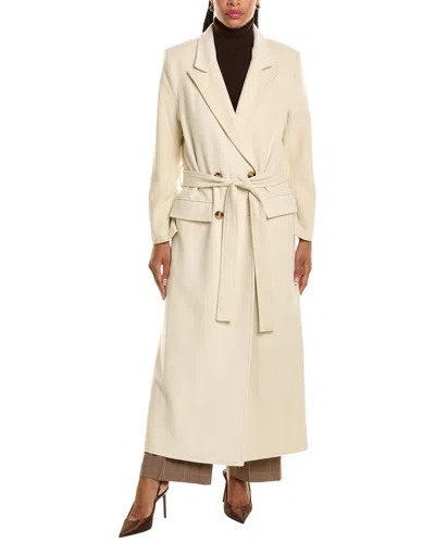 Pascale La Mode Elegant Doubled Breasted Belted Wool-blend Long Coat In Brown
