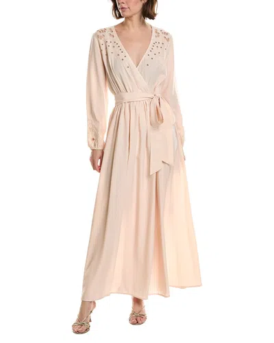 Pascale La Mode Laser Cut Embroidery Wrap Dress In Neutral