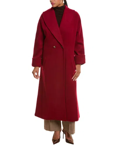 Pascale La Mode Long Belted Wool-blend Overcoat In Red