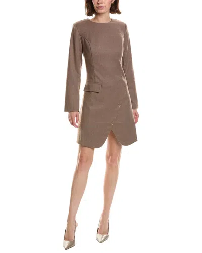 Pascale La Mode Long Sleeve Wool-blend Mini Dress In Brown