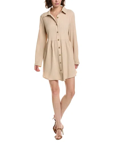 Pascale La Mode Roll-up Sleeve Mini Shirtdress In Neutral