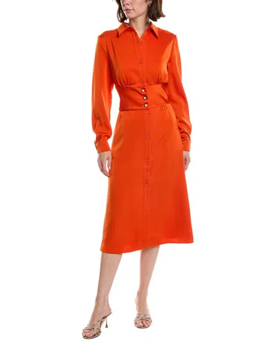 Pascale La Mode Satin Corset Waist Shirtdress In Orange
