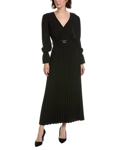 Pascale La Mode Solid Pleated Hem Midi Dress In Black