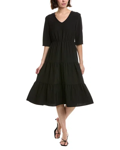 Pascale La Mode Solid Ruffle Hem Midi Dress In Black