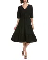 Pascale La Mode Solid Ruffle Hem Midi Dress In Black
