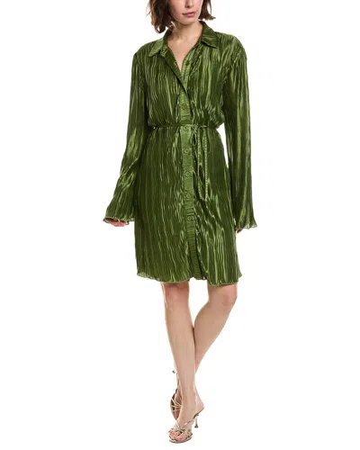Pascale La Mode Textured Satin Shirtdress In Green