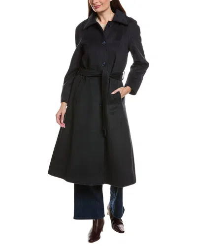 Pascale La Mode Trench Wool-blend Long Coat In Black