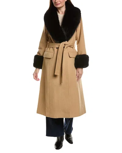 Pascale La Mode Trim Trench Wool-blend Long Coat In Neutral