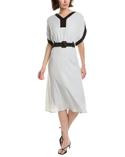Pascale La Mode V-neck Belted Linen-blend Midi Dress In White