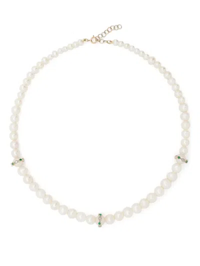 Pascale Monvoisin 9kt Yellow And White Gold Chelsea N°2 Pearl Diamond And Emerald Necklace