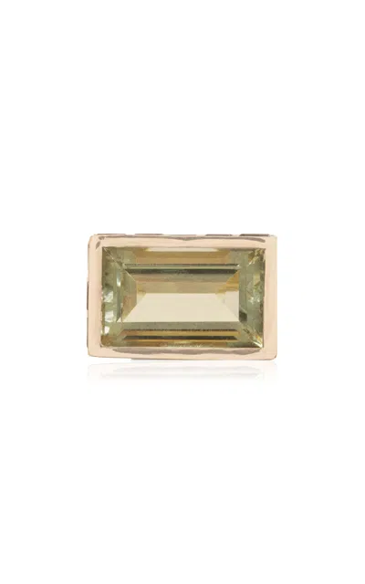 Pascale Monvoisin 9kt Yellow Gold Poppy Signet Ring Green Amethyst And London Blue Topaz In Green