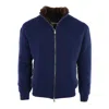 PASHMERE MEN'S CASHMERE BOMBER LINED WITH BEAVER FUR IN NAVY