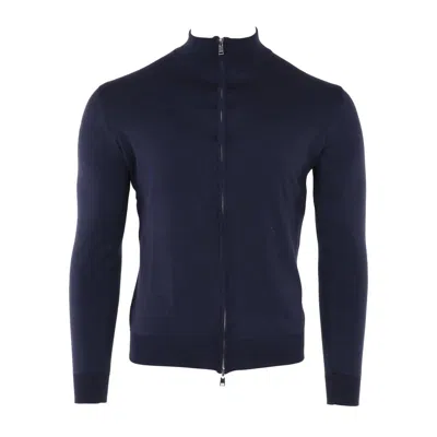 Pashmere Men's Double Reversible Extrafine Full Zip Mock In Navy & Grey In Blue