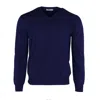 Pashmere Men's Pure Cashmere V-neck Top In Navy In Blue