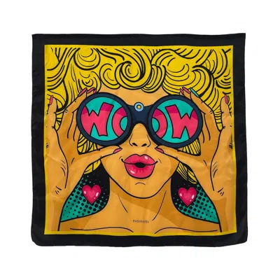 Pashmisy Women's Black / Yellow / Orange Pop Art Kisses Silk Scarf - Limited Edition