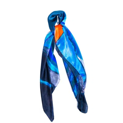 Pashmisy Women's Blue / Red / Black Oversized Square Silk Scarf In Blue With Abstract Motif
