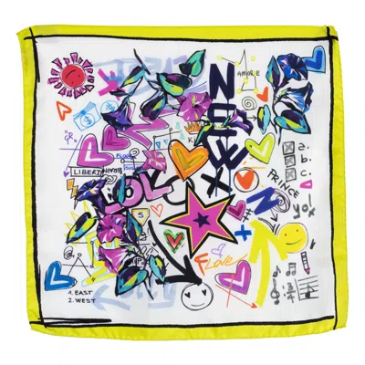 Pashmisy Women's Green / White Chartreuse Yellow Mixed Emotions Silk Scarf In Multi