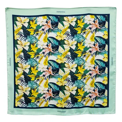 Pashmisy Women's Green / White / Yellow Pistachio Exotic Paradise Silk Scarf In Green/white/yellow