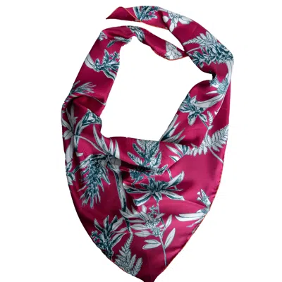Pashmisy Women's Grey / White Botanical Symphony Silk Bandana In Magenta In Grey/white