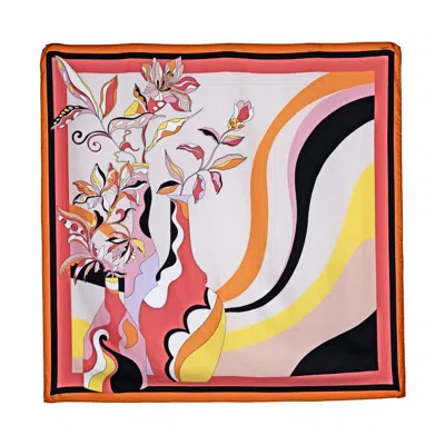 Pashmisy Women's Rose Gold / Neutrals / White Peach Serene Bloomy Flower Silk Scarf In Rose Gold/white