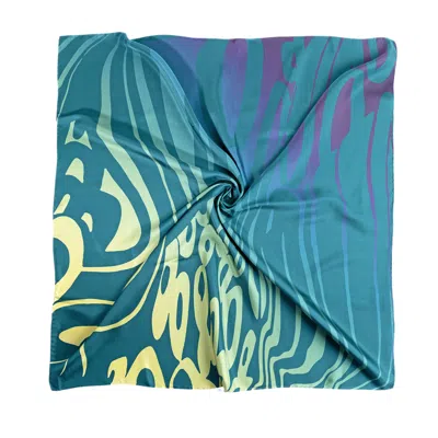 Pashmisy Women's Silk Scarf In Green Animal Print