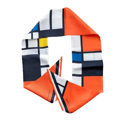 Pashmisy Women's White / Black Mondrian Art Long Silk Scarf In White/black