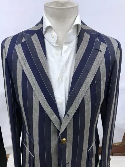 Pre-owned Pasini €980 Gabriele  Blazer Tg 50 Man Striped Made In Italy Taylor Made In Blue