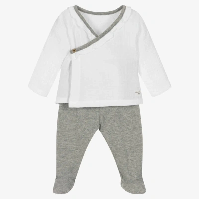 Pasito A Pasito Girls White & Grey 2 Piece Babygrow