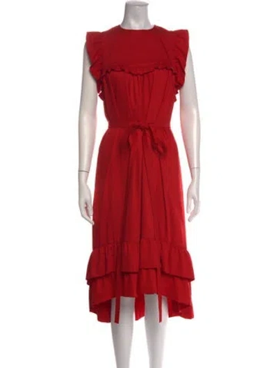 Pre-owned Paskal Crew Neck Midi Length Dress In Red