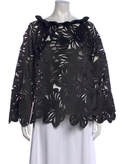 Pre-owned Paskal Floral Print Scoop Neck Top In Black