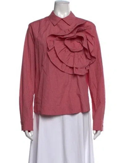 Pre-owned Paskal Plaid Print Long Sleeve Blouse In Pink