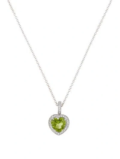 Pre-owned Pasquale Bruni 18k 2.95ct Peridot & Diamond Heart Pendant Necklace, 16.5" In Multi