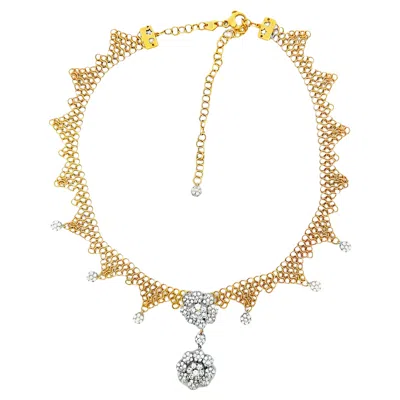 Pre-owned Pasquale Bruni 18k Gold Diamond Fringe Necklace With Floral Drops, Italy In Multi