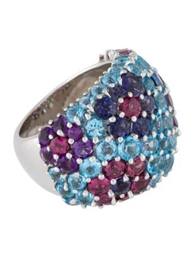 Pre-owned Pasquale Bruni 18k Multistone Floral Bombe Cocktail Ring In Multicolor