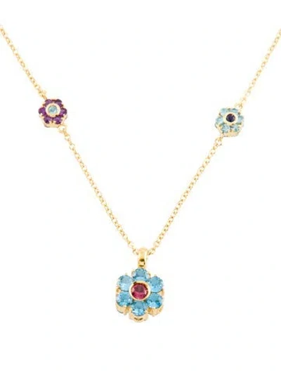 Pre-owned Pasquale Bruni 18k Multistone Flower Pendant Necklace, 19.75"
