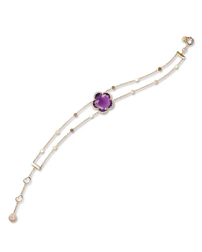 Pasquale Bruni 18k Rose Gold Bon Ton Amethyst & Diamond Flower Double Layer Chain Bracelet