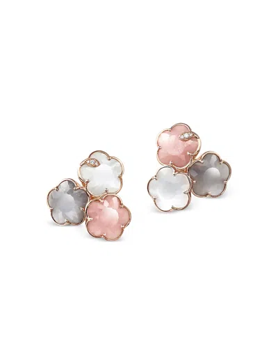 Pasquale Bruni 18k Rose Gold Bouquet Lunaire Multicolor Moonstone & Diamond Triple Flower Cluster Stud Earrings